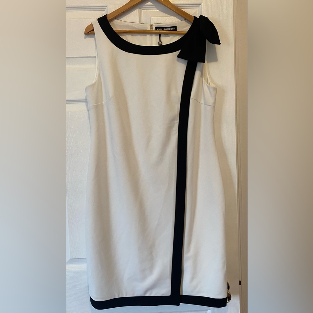 Classic Karl Lagerfeld White Dress w/ Black Accents - size 14 tags still on!!